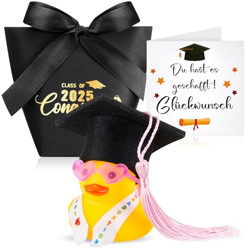 Kasyat Bachelor Geschenk Lustige Akademiker Badeente Bestandene Prüfung Geschenk Glückwunschkarte Geschenktüte Geschenk bei Prüfungen Abschlussfeier Uni Universität Hochschule(Herzbrille) von Kasyat