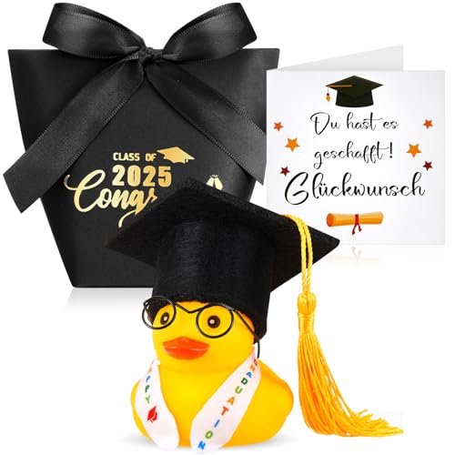 Kasyat Bachelor Geschenk Lustige Akademiker Badeente Bestandene Prüfung Geschenk Glückwunschkarte Geschenktüte Geschenk bei Prüfungen Abschlussfeier Uni Universität Hochschule(Metallbrille) von Kasyat