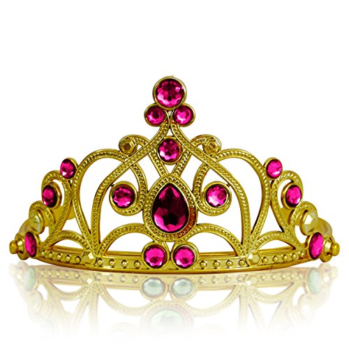 Katara 1682 - Prinzessin Diadem Krone, Verkleidung Kostüm, Fasching Karneval, Haarspange, Gold/Dunkelrosa von Katara