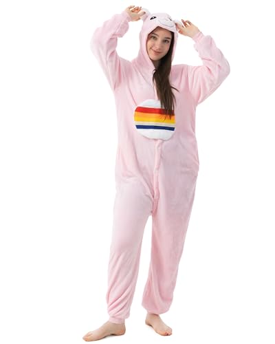 Katara 1744 Glücksbärchis Onesie Jumpsuit Süßes Kostüm-Fasching Karneval Party Hausanzug Cosplay Einteiler Sleepsuit Kapuze Tier-Outfit, Glücksbärchi Regenbogen, S von Katara