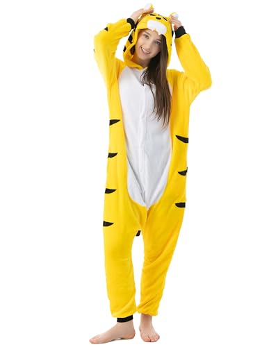 Katara 1744 - Tiger Kostüm-Anzug Onesie/Jumpsuit Einteiler Body für Erwachsene Damen Herren als Pyjama oder Schlafanzug Unisex - viele Verschiedene Tiere von Katara