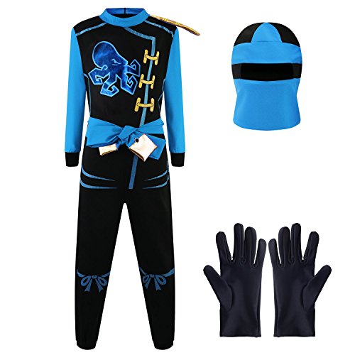 Katara 1771 - Ninja Kostüm Anzug, Kinder, Verkleidung Fasching Karneval, Größe S, Blau Schwarz von Katara
