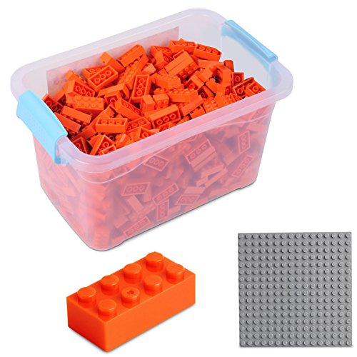 Bausteine - 520 Stück, Kompatibel zu Allen Anderen Herstellern - Inklusive Box und Grundplatte, Orange von Katara