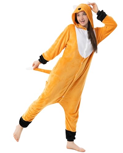 Katara Fuchs Kostüm-Anzug Onesie/Jumpsuit Einteiler Body für Erwachsene Damen Herren als Pyjama oder Schlafanzug Unisex - viele Verschiedene Tiere von Katara