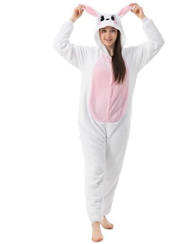 Katara Hase rosa/weiß Kostüm-Anzug Onesie/Jumpsuit Einteiler Body für Erwachsene Damen Herren als Pyjama oder Schlafanzug Unisex - viele Verschiedene Tiere von Katara