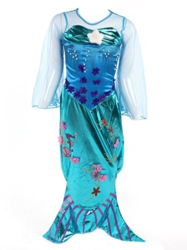 Katara Meerjungfrauen Kostüm, Glitzer-Verkleidung zum Karneval, Faschings-Anzug mit Flosse, Tüll-Ärmel wie Arielle, blau von Katara