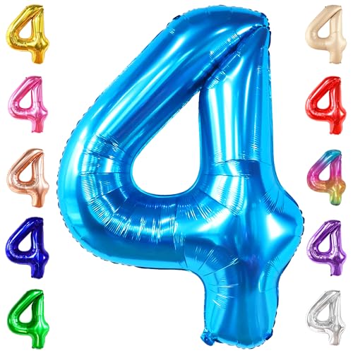 KatchOn Großer Blauer Luftballon 4. Geburtstag - 100 CM, Helium Unterstützt | Deko Blaue Luftballons für Jungen | Ballon 4 | Dekorationen zum Vierten Geburtstag von KatchOn