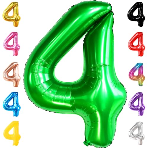KatchOn Grün Luftballon 4. Geburtstag - 100 CM, Helium Unterstützt | Geburtstagsdeko für Jungen | Dekorationen zum 4. Geburtstag von KatchOn