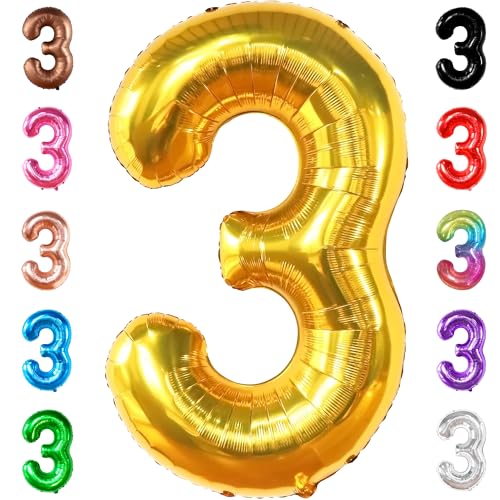 KatchOn, Riesenballon Nummer 3 in Gold – 40 Zoll | Goldfarbene 3-Ballon-Zahlen für Dekorationen zum 3. Geburtstag für Jungen | Goldene drei Ballons, Dekorationen zum 3-jährigen Jubiläum | 3 Jahre al KatchOn, Riesenballon Nummer 3 in Gold – 40 Zoll | Goldfarbene 3-Ballon-Zahlen für Dekorationen zum 3. Geburtstag für Jungen | Goldene drei Ballons, Dekorationen zum 3-jährigen Jubiläum | 3 Jahre al von KatchOn