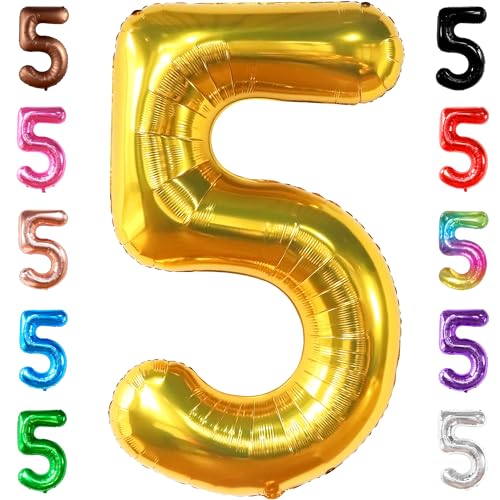 KatchOn, Riesige gold 5 Ballonzahl geburtstagsdeko – 100 CM | Goldballon Nummer 5, Ballon zum 5. Geburtstag | Fünf Ballon, Goldener 5 Ballon | 5. Geburtstagsballon zur Dekoration zum 5. Geburtstag von KatchOn