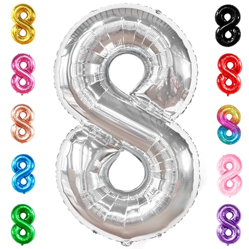 KatchOn, Riesiger silberner Luftballon Nummer 8 – 40 Zoll | 8 Ballonnummern für Dekorationen zum 8. Geburtstag Junge | Silberne Geburtstagsdekorationen | Luftballons mit der Zahl 8 für Geburtstage, KatchOn, Riesiger silberner Luftballon Nummer 8 – 40 Zoll | 8 Ballonnummern für Dekorationen zum 8. Geburtstag Junge | Silberne Geburtstagsdekorationen | Luftballons mit der Zahl 8 für Geburtstage, von KatchOn
