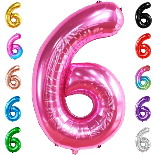 KatchOn, Riesiger Ballon Zahl 6 in Hot Pink - 101.6 cm | Luftballons zum 6. Geburtstag zum 6. Geburtstag | 6 Luftballons zum Geburtstag | Zahlenballons für Happy Anniversary Dekorationen von KatchOn