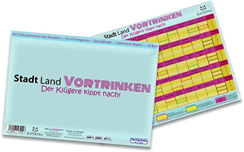 KATERTAG Stadt Land Vortrinken - Der Klügere kippt nach, Stadt Land Fluss Trinkspiel für Erwachsene, mit 61+4 Kategorien und trinkreichen Spezialfeldern Trinkspiele (Din A4, Hellblau) von KATERTAG