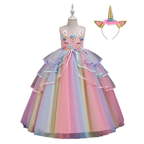 Kathévan Kostüm für Mädchen, Prinzessinnenkleid, Einhorn-Kostüm, Prinzessin, Mädchen, 3 – 9 Jahre, Kostüm, Karneval, Halloween, Kostüm, Party, Geburtstag, Geschenk für Mädchen von Kathévan