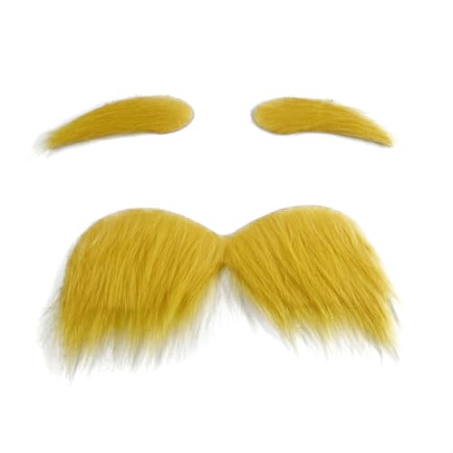 Katutude Gelb Gefälschte Bärte Augenbrauen Set, Lustiger Bart Fake Bart Kostüm Gesichtsbart Party Künstlicher Bart Schnurrbärte Halloween Bart Weihnachtsmann Bart für Halloween Cosplay Party Supplies von Katutude