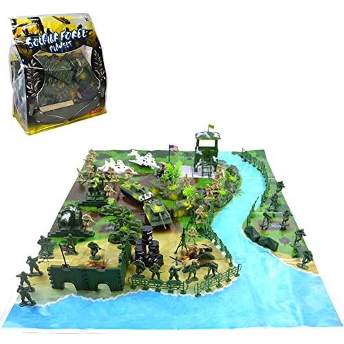 Katutude 64 Teiliges Soldaten Spielset, Armee Figuren Set mit Karte, Militärsoldat Spielzeug Militär Waffen Set Mini-Plastik-Spielzeugsoldaten Militärspielset für Kinder von Katutude