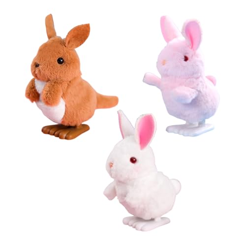 Katutude Aufzieh Kaninchenspielzeug 3 teiliges Aufzieh Känguru Plüschtier Aufzieh Springspielzeug Aufzieh Springspielzeug Oster Plüschkaninchen Tierspielzeug für Jungen und Mädchen von Katutude