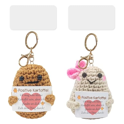 Katyjun 2 Stück Positive Kartoffel mit Schlüsselanhänger, Positive Kartoffeln Deutsch, Strickwolle Positive Potato von Katyjun