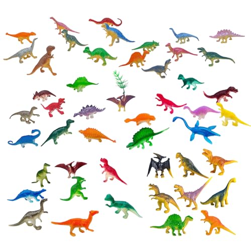 Katyjun 48 Stück Mini Dinosaurier Figuren, Dino Figuren Klein, Dinosaurier Set Kunststoff Pädagogisches Spielzeug für Jungen Mädche von Katyjun