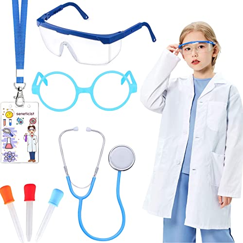 6 Pcs Kids Scientist Doctor Costume set White Lab Coat with Goggles ID card Role Play Dress Up Accessories Scientist Experiment Toys for Kids Boys Girls von Kavoc