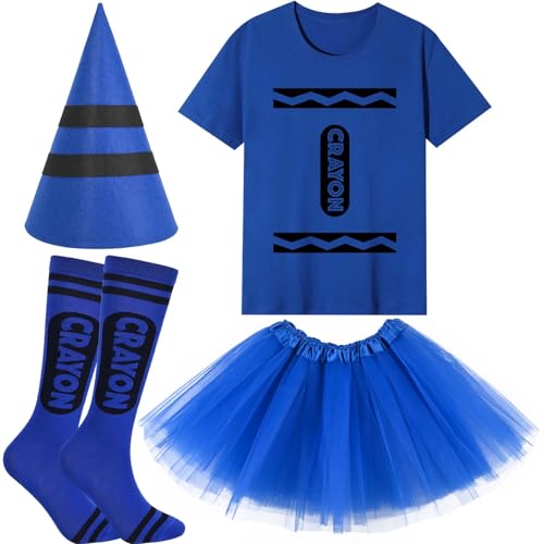 Buntstift-Kostüm-Set für den Buchtag, inklusive T-Shirt, Hut, Socken, Tutu-Rock für Kinder, für Geschichten, Buchtag, Cosplay, Partyzubehör (Blau, 5–6 Jahre) von Kavoc