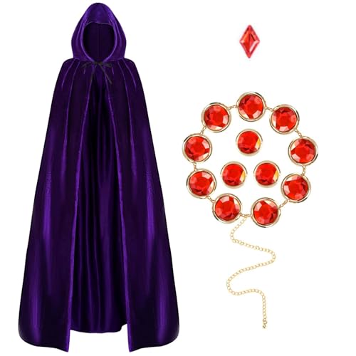 Halloween-Raven-Cosplay-Outfit inklusive violettem Umhang, Aufkleber, Zubehör, 3 Stück von Kavoc
