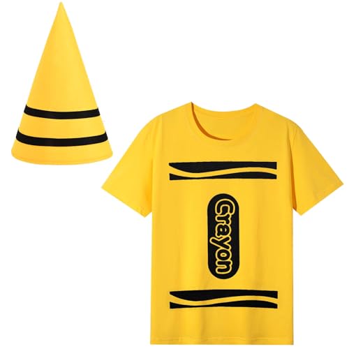 Kavoc 2-teiliges Buntstift-Kostüm mit Buntstift-T-Shirt und lustigem Zwergen-Kegel-Hut für den Welttag des Buches (Gelb, 4–6 Jahre) von Kavoc
