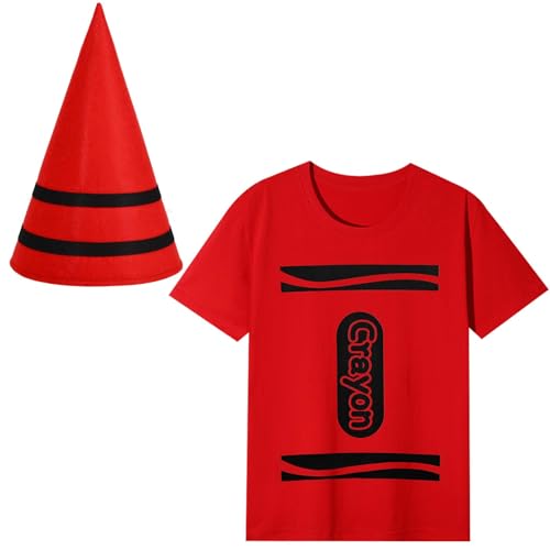 Kavoc 2-teiliges Buntstift-Kostüm mit Buntstift-T-Shirt und lustigem Zwergen-Kegel-Hut für den Welttag des Buches (Rot, 8–10 Jahre) von Kavoc