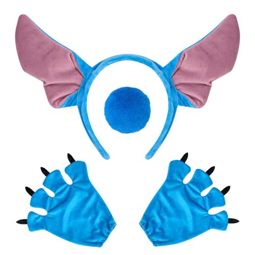 Kavoc 3-teiliges Halloween-Alien-Hundekostüm mit blauen Hundeohren, Stirnband, Handschuhen und Schwanz, für Männer und Frauen, Partyverkleidungen Kavoc 3-teiliges Halloween-Alien-Hundekostüm mit blauen Hundeohren, Stirnband, Handschuhen und Schwanz, für Männer und Frauen, Partyverkleidungen von Kavoc