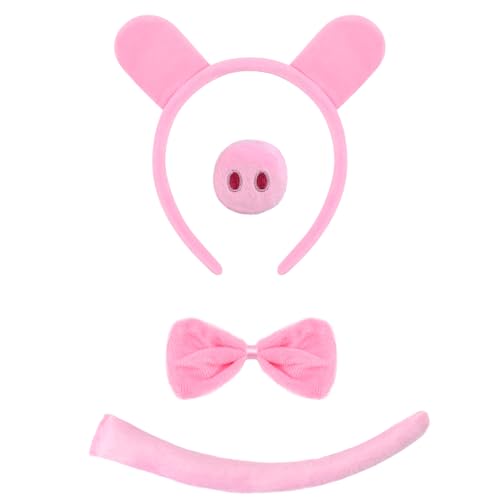 Kavoc 4-teiliges rosa Schweine-Kostüm-Set mit rosa Stirnband, Fliege, Nase und Schwanz für Weltbuchtag, Geburtstag, Party, Kostüm Kavoc 4-teiliges rosa Schweine-Kostüm-Set mit rosa Stirnband, Fliege, Nase und Schwanz für Weltbuchtag, Geburtstag, Party, Kostüm von Kavoc