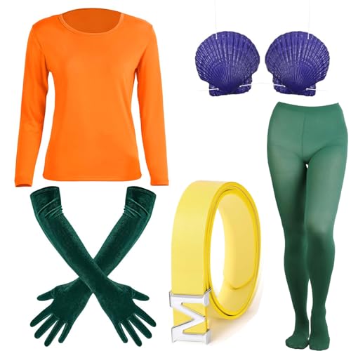 Kavoc 5-teiliges Halloween-Meerjungfrau-Kostüm-Set enthält Meerjungfrau-Muschel-Abdeckungen, grüne Handschuhe, Strumpfhose mit Fuß und Gürtel für Damen, Cosplay, Größe M Kavoc 5-teiliges Halloween-Meerjungfrau-Kostüm-Set enthält Meerjungfrau-Muschel-Abdeckungen, grüne Handschuhe, Strumpfhose mit Fuß und Gürtel für Damen, Cosplay, Größe M von Kavoc