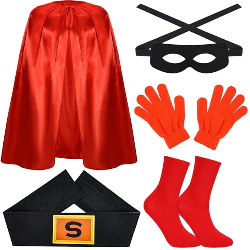 Kavoc 5-teiliges Kartoffel-Superhelden-Kostüm-Set mit rotem Umhang, schwarzer Augenmaske, bedrucktem Gürtel, Handschuhe und Socken für Jungen und Mädchen Kavoc 5-teiliges Kartoffel-Superhelden-Kostüm-Set mit rotem Umhang, schwarzer Augenmaske, bedrucktem Gürtel, Handschuhe und Socken für Jungen und Mädchen von Kavoc