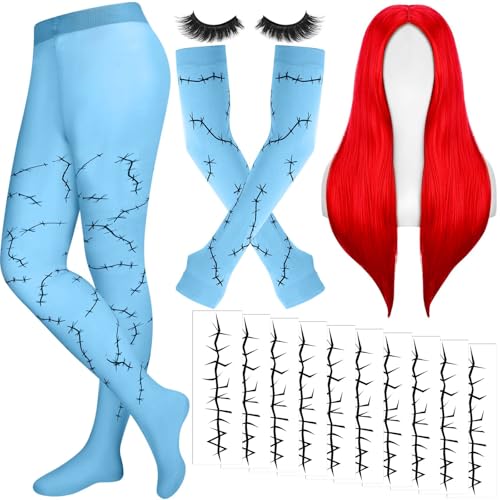 Kavoc 5er-Pack Halloween-Kostüm-Accessoires für Frauen – blaue Ärmel Leggings, rote Perücken, 20 Narben & Tattoos, falsche Wimpern für Cosplay & Partyzubehör Kavoc 5er-Pack Halloween-Kostüm-Accessoires für Frauen – blaue Ärmel Leggings, rote Perücken, 20 Narben & Tattoos, falsche Wimpern für Cosplay & Partyzubehör von Kavoc
