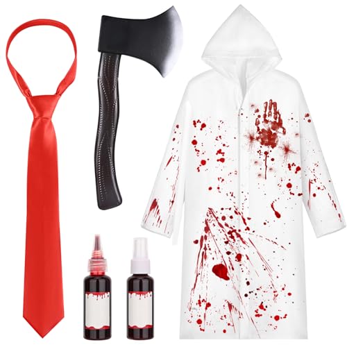 Kavoc 6-teiliges Halloween-Kostüm-Zubehör-Set mit weißem Regenmantel, roter Krawatte für Cosplay-Partys von Kavoc