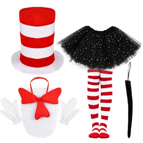 Kavoc 6-teiliges Katzenkostüm-Set mit Zylinder, übergroßer Fliege mit Fell, Tutu-Rock, Handschuhen, Socken und Schwanz für Mädchen, Weltbuchtag Kavoc 6-teiliges Katzenkostüm-Set mit Zylinder, übergroßer Fliege mit Fell, Tutu-Rock, Handschuhen, Socken und Schwanz für Mädchen, Weltbuchtag von Kavoc