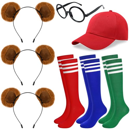 Kavoc 8-teiliges Halloween-Streifenhörnchen-Kostüm-Zubehör-Set, Streifenhörnchen-Ohr-Stirnband, rote Mütze, Brille, kniehohe Socken für Erwachsene, Männer, Frauen, Halloween, Cosplay, Party Kavoc 8-teiliges Halloween-Streifenhörnchen-Kostüm-Zubehör-Set, Streifenhörnchen-Ohr-Stirnband, rote Mütze, Brille, kniehohe Socken für Erwachsene, Männer, Frauen, Halloween, Cosplay, Party von Kavoc