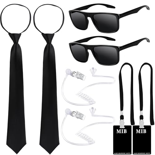 Kavoc Elegantes Kostüm-Zubehör für den Welttag des Buches mit schwarzer Sonnenbrille, Reißverschluss, Ausweis und Requisite für Männer und Frauen, Spionage-Kostüm-Zubehör, Cosplay (2 Set) von Kavoc