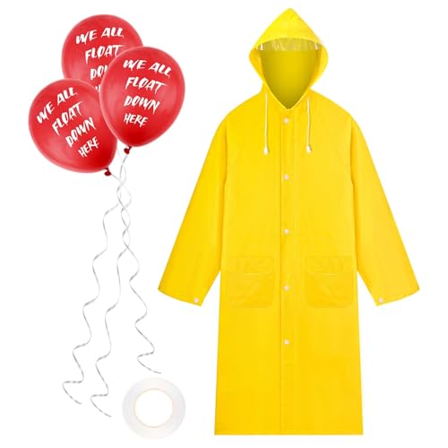 Kavoc Gelbes Regenmantel-Set mit rotem Ballon, weißes Band für Erwachsene, Halloween, Cosplay von Kavoc