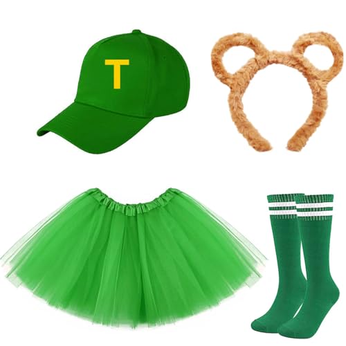 Kavoc Maus-Cosplay-Kostüm-Zubehör, inklusive braunem Maus-Stirnband, Baseballmütze, Tutu-Rock, Socke für Kostüm-Make-up (grün) von Kavoc