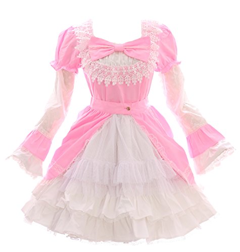 JL-630-1 rosa Klassik Gothic Lolita Schleife Langarm / Kurzarm Kleid Kostüm Cosplay (EUR L) von Kawaii-Story