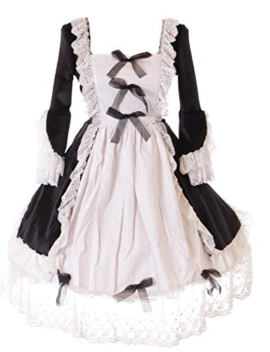 JL-686 Samt Schwarz Weiß Rüschen Schleife Kleid Victorian Spitze Gothic Lolita Kostüm Cosplay (S-M) von Kawaii-Story