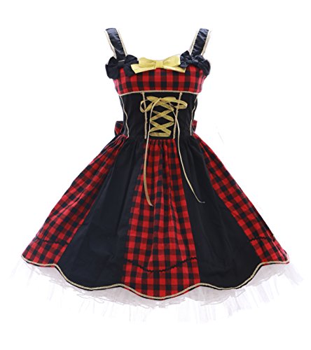 Kawaii-Story JL-621 rot Karo schwarz Stretch Classic Gothic Lolita Kleid Kostüm Dress Cosplay (Stretch S-M) von Kawaii-Story