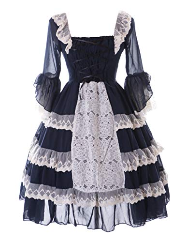 Kawaii-Story JL-701 Dunkel-Blau Rüschen Chiffon Gothic Lolita Fee 3/4 Arm Kleid Kostüm Cosplay (L-XL) von Kawaii-Story