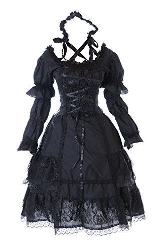 Kawaii-Story M-3315 schwarz Black Stretch Gothic Lolita Classic Kleid Kostüm Dress Cosplay (Gr. L-XL Stretch) von Kawaii-Story