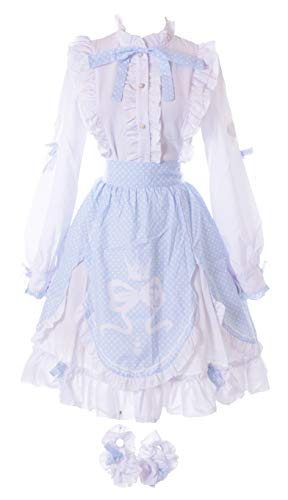 Kawaii-Story MN-114 Love Nikki Weiß Blau Lolita Bluse Schleife Rüschen Rock 5-TLG. Kostüm Manga Anime Cosplay (L) von Kawaii-Story