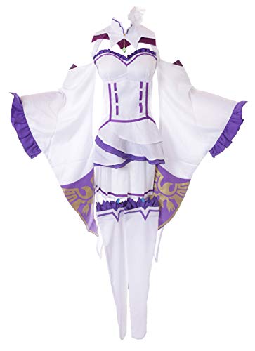 Kawaii-Story MN-131-2 Re Zero Emilia weiß Kleid Elfenohren 5-Teile Set Kostüm Anime Cosplay (L) von Kawaii-Story