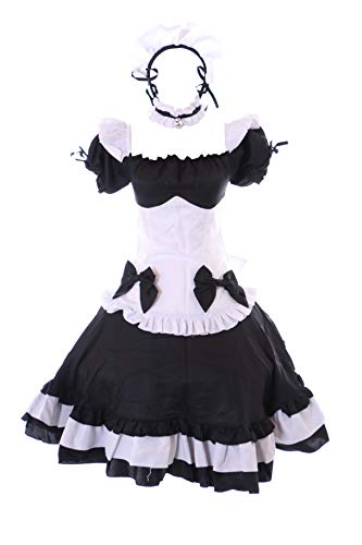 Kawaii-Story MN-183 Love Nikki Maid Gothic Lolita Kleid weiß schwarz Kostüm 6-Teile Set Damen Kostüm Cosplay (L) von Kawaii-Story