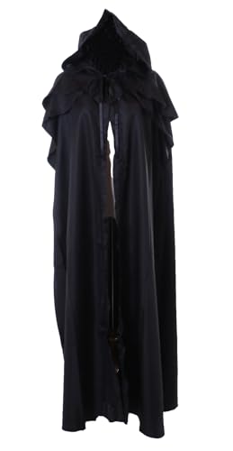 Kawaii-Story MN-245-4 Schwarz Mittelalter Ritter Hexen Magier Umhang Cape lang mit Kapuze Kostüm Cosplay (XXXL) von Kawaii-Story