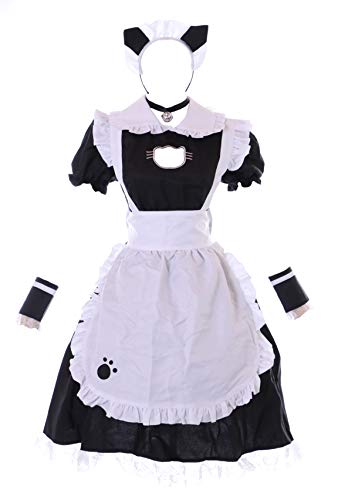 MN-171 Katze Cat Maid Dienstmädchen Zofe schwarz Kleid Schürze 7-Teile Damen Kostüm Cosplay (XL) von Kawaii-Story