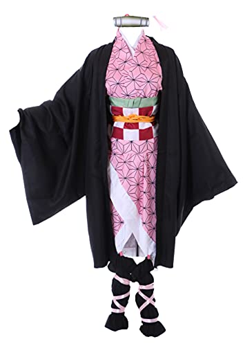 MN-194 Schwarz Rosa Japan Kimono 10-Teile Set Damen Kostüm Cosplay für Nezuko Kamado (M) von Kawaii-Story